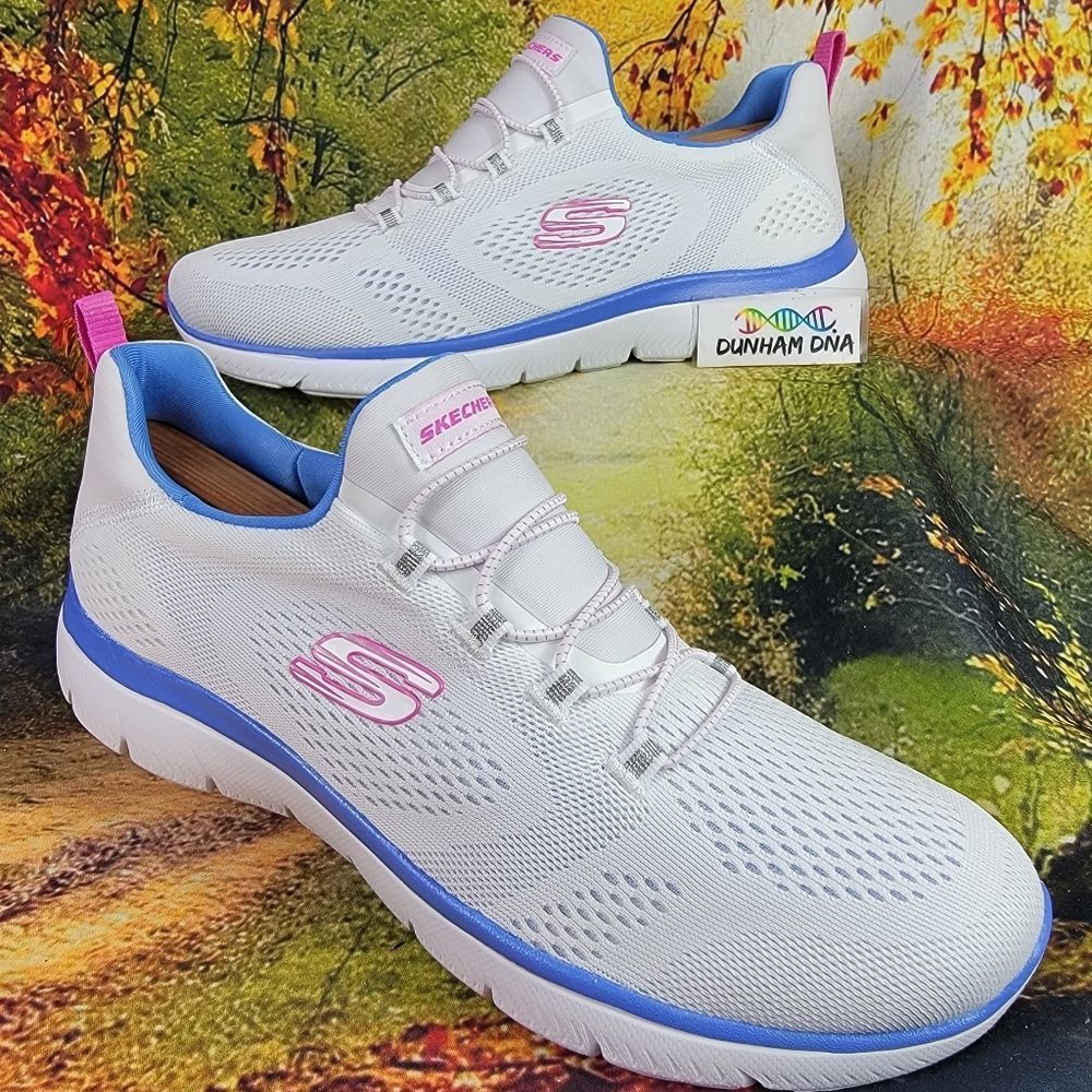 Skechers White and Blue Athletic Shoes